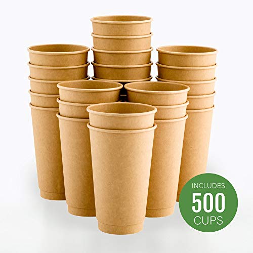 Image of Restaurantware 20 Ounce Disposable Cups, Pack of 250 Insulated Double Wall Paper, Leakproof, Kraft Paper Rolled Rim Hot Beverage Cupsa€ inchLids Sold Separately, Ideal for Coffee, Tea and More