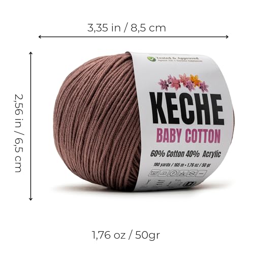 Image of Keche Baby Cotton, 60% Cotton 40% Acrylic Yarn, Soft Cotton Yarn for Crochet and Knitting, Amigurumi Yarn 1 Skein /Ball 1.76 Oz (50g) / 180 Yrds (165m) - Cinnamon
