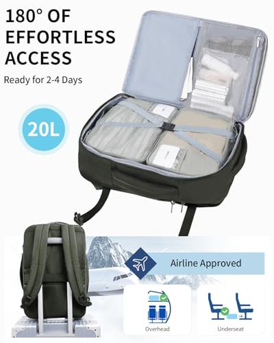 Image of ECOHUB 17 inch Small Unisex Travel Backpack United Airlines Approved 17x10x9 Friendly Suitcase Anti-Theft Lockable Zippers Style Personal Item Bag Travel Essentials with 12 Pockets Water Resistant, Green