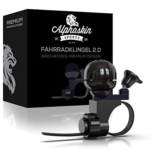 ALPHASKIN© Premium Fahrradklingel - Verbessertes Konzept 2020 I Fahrrad-Klingel schwarz I Fahrrad Zubehör I Fahrrad-Klingel laut I Fahrradklingel für Rennrad & Mountainbike I Fahrrad-Glocke Cover