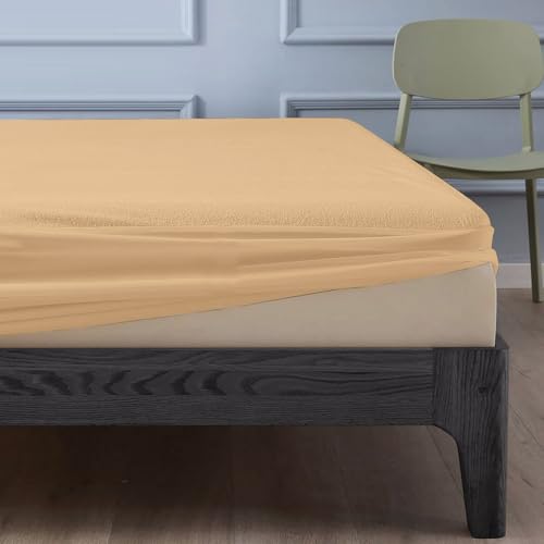 Image of Divine Casa Terry Cotton King Size 100% Waterproof Mattress Protector, Dust Mite Resistant, Elastic Fitted Bed Protector for Home & Hotel Use (72 x 78 Inches, Beige)
