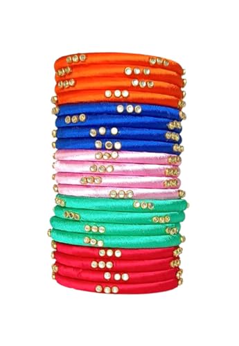 Image of Blue jays hub Silk Thread Bangles New kundan Style Multi color Set Of 20 for Women /Girls