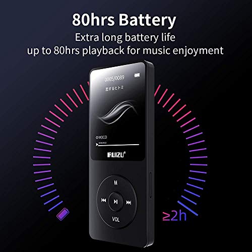 Image of RUIZU 64GB MP3 Player with Bluetooth 5.3, 1.8 inch Screen & 80H Playback | Portable Music Player with FM Radio, Voice Recorder, EBook, Audio Shuffle Playback, Lightweight 30g, Up to 128GB MicroSD Card