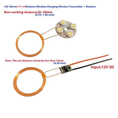 12V 50mm Distance Wireless Charging Wireless Transmitter + Receiver 4 pcs 1W high Power LED Power Charger Transfer4