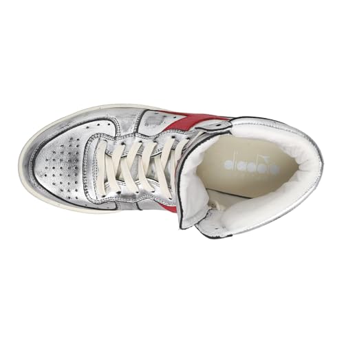 Diadora Womens Mi Basket Silver Used Perforated Metallic High Sneakers Shoes Casual - Silver4
