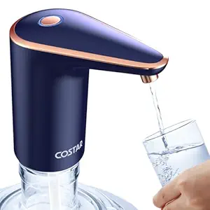 Costar Automatic Water Dispenser Pump - USB Rechargeable Electric Mini Water Pump for 20 Litre Bottle Can, Portable Drinking Water Pump for Home, Office, Camping, and Parties (Golden Blue)