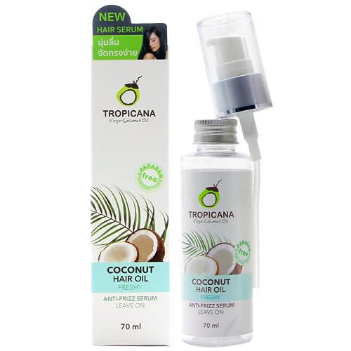 TROPICANA Virgin Coconut Oil Leave-In Hair Oil Anti-Frizz Serum for All Hair Types 2.36 fl. oz / 70 ml Non-Sticky Not Greasy Hair Oil for Soft Smooth Hair Paraben-Free