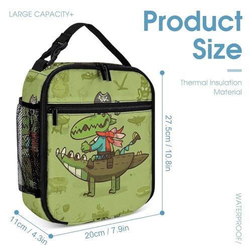 3Pcs Backpack Sets Crocodile Pirate Pattern Print Travel Daypack 3 in 1 Lightweight Backpack Set with Lunch Bag And Cosmetic Bag4