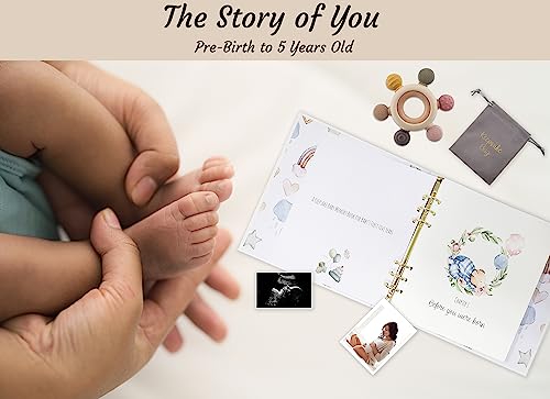Baby Keepsake Memory Book Set Includes Keepsake Box,Keepsake Book,3 Keepsake Bags And 2 Sheets Of Photo Stickers, - Gender Neutral Baby Journal Scrapbook Photo Album To Record Baby's Milestones From Pre-Birth To Age 5- Newborn Essentials For Baby Shower Or New Parents Gift #TOP5