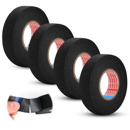 4 Pièces Ruban de Câbles Noir,19mm x 15m Résistant à la Chaleur Rubans,Ruban Adhésif Isolant,ÉLectrique Bande Isolant en Tissu,Ruban de Câblage Automobile,pour Ménage Voiture Moto Faisceaux de Câbles