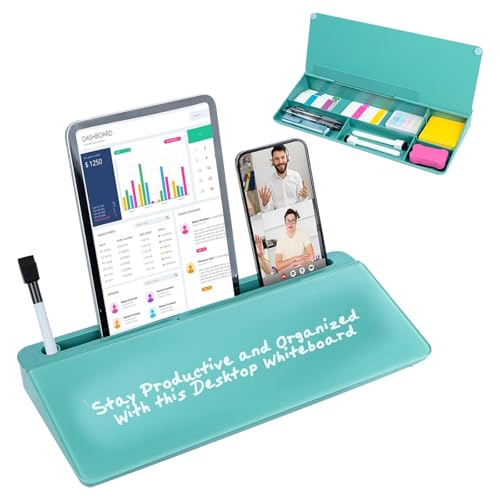 Shwet Vibes Glass Desktop Whiteboard – Dry Erase Board with Built-in Storage Drawer – Compact Desk Organizer for Quick Notes & Daily Planning – Bonus Marker and Eraser - Desktop Accessories