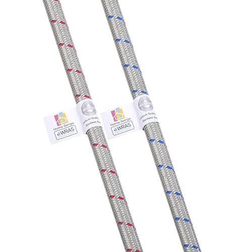 Home Range 300mm 2 Pipes M8 x 1/2" |4 Lengths| Flexible Pipe Tap Connector Stainless Steel, Hose Kitchen/Basin Isolator Valve WRAS Approved Braided Pipe for Bathroom Rust-Free Corrosion Resistant