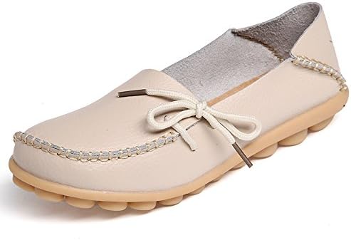 DUOYANGJIASHA Loafers for Women Casual Slip on Dress Loafers Womens Comfortable Leather Driving Shoes Outdoor Walking Flats Shoes Beige