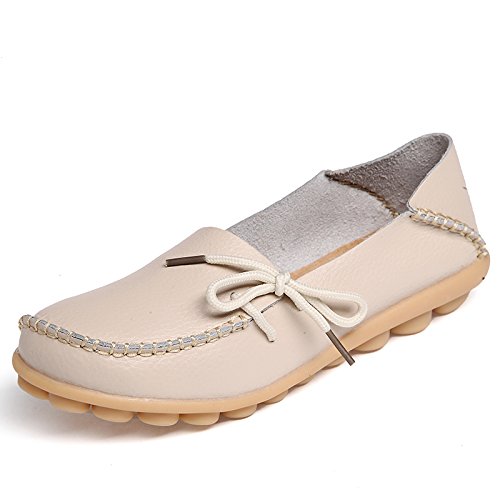 Duoyangjiasha Loafers For Women Casual Slip On Dress Loafers Womens Comfortable Leather Driving Shoes Outdoor Walking Flats Shoes Beige #TOP14