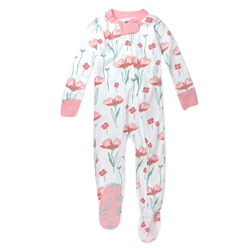 Image of HonestBaby Non-Slip Footed Pajamas One-Piece Sleeper Jumpsuit Zip-Front Pjs 100% Organic Cotton for Baby Girls