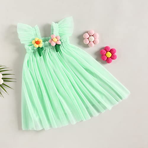 Toddler Baby Girl Tutu Dress 3D Flower Lace Dresses Princess Dress Party Dress Flower Girl Dress Girls Birthday Dress (Light Green, 18-24 Months) #TOP2