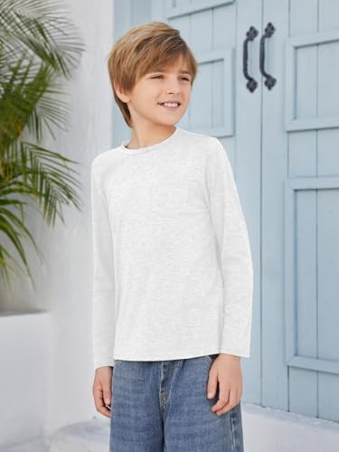 Image of Boys Long Sleeve Shirt Crewneck Solid Color Casual Top with Chest Pocket for Kids 5-14 Years