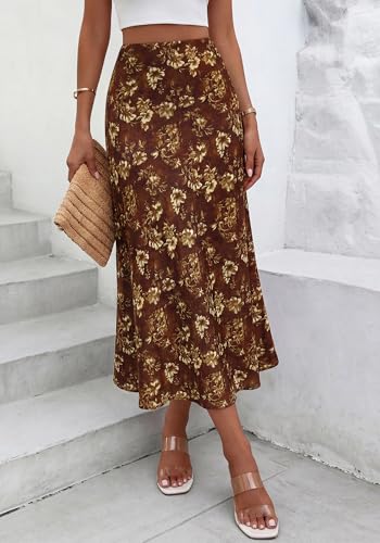 Image of BTFBM Satin Skirts for Women Trendy 2026 Summer Fall | High Waisted A-Line Leopard Print,Floral Print, Business Casual,Cocktail,Wedding Guest,Long Silk Midi Skirt