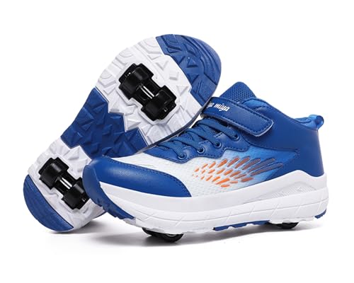 Rolling Skate Shoes for Boys Kids Girls Roller Sneaker with Detachable Wheels Fashion 4 Wheels Shoes Christmas Birthday Children Gift Blue