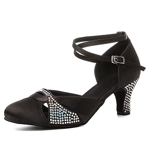 HROYL Latin Dance Shoes Women Waltz Shoes for Girls Glitter Rhinestone Dance Shoes Wedding Dance Shoes for Women,Model YCL157/4122