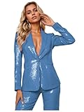 Blue Suits for Women Leisure Peak Lapel Jacket Pants Womens Sparkly 2 Piece Suit Fashion Sequin One Button Tuxedos for Wedding Size Medium