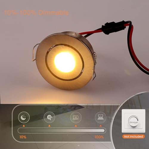 Image of Dimmable Pack of 10 3W COB Mini LED Spotlights Adjustable Recessed Downlights 3000K Accent Lighting Lamp for Cabinet Closet Hole Size 42-45mm