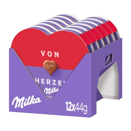 Milka I love Milka Pralinen Herzförmige Alpenmilch-Schokolade mit feiner Haselnuss-Nougat-Crème-Füllung 12 x 44 g