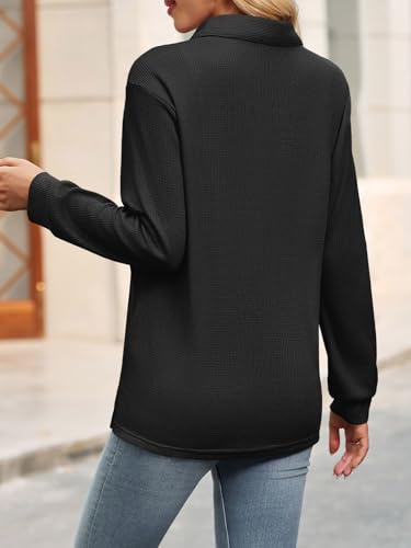 Tankaneo Womens Waffle Knit Button Down Shirts Fall Dressy Casual Long Sleeve V Neck Blouse Loose Fit Work Tops Shacket3