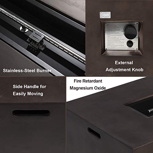 Cosiest 9 Piece Outdoor Wicker Sectional Sofa W Fire Pit Table,Chocolate Brown Patio Furniture Set W 56 X 28 Inches Rectangle Bronze Fire Table (50,000 Btu) And Tank Outside(20Lb) For Garden #TOP4