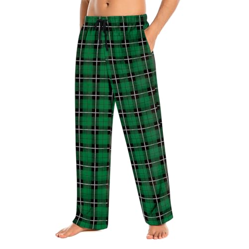 Mens Fuzzy Plaid Pajama Pants - Brushed Flannel Sleepwear with Drawstring & Pockets， Plaid & Print Pj Pants3