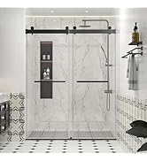 56-60 in. W x 76 in. H Frameless Soft-Close Shower Door with Explosion Proof Film, 3/8 inches (10...