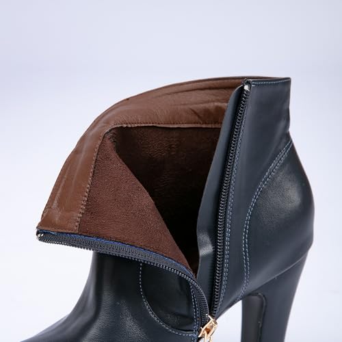 GATUXUS Women's Chunky High Heels Bow Decor Ankle Boots Round Toe Side Zipper Platform Short Booties Dress Shoes2