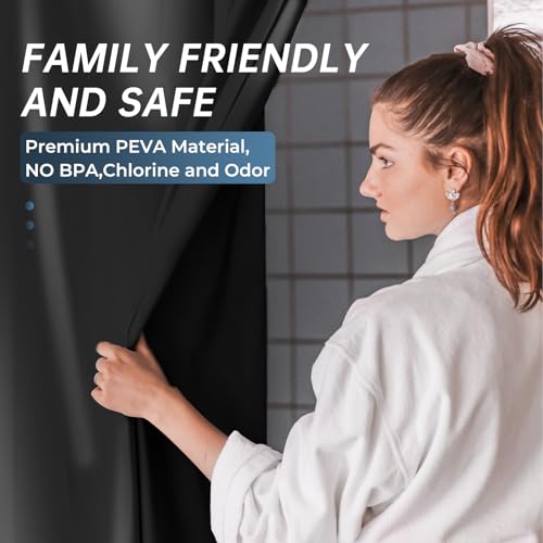 Image of AmazerBath Plastic Shower Curtain Liner, 72 x Inches EVA 8G Heavy Duty Black Waterproof Weighted Thick Bathroom with 3 Clear Weights and 12 Rustproof Grommet Holes