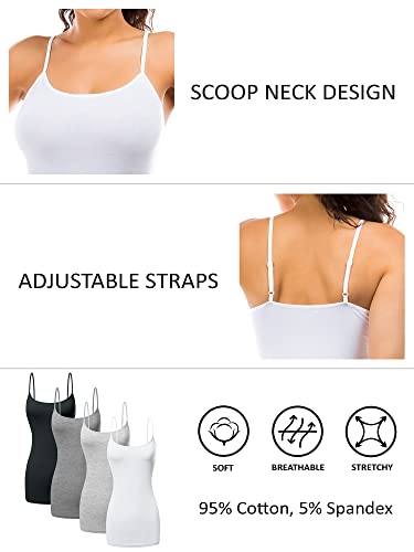 Image of Long Cotton Camisole Tank Tops for Women | Basic Braless Layering Tops with Adjustable Spaghetti Straps