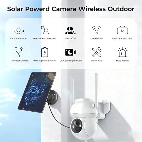 Image of Solar Security Camera Wireless Outdoor, 2K HD Color Night Vision Home Security Camera System with 360 View Battery Powered Spotlight & Siren WiFi Camera Outdoor Motion Sensor and 2-Way Audio 4 Pack