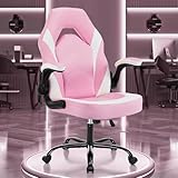 OLIXIS Computer Gaming Desk Chair - Big and Tall Ergonomic Lumbar Support with Flip-up Armrest and 360° Swivel Wheels, PU Leather Height Adjustable, for Home and Office, Pink