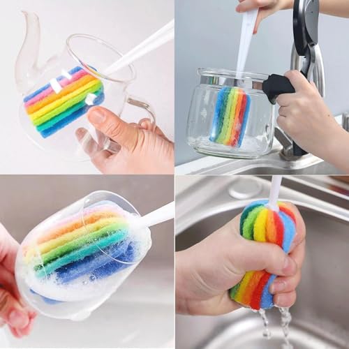 Image of 3PCS Cleaning Bottle Sponge Brush with Long Handle Scouring Pad Scrub Brushes for Kitchen Clean Glasses Mugs Cups