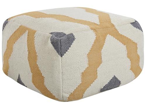 Puf de Lana Beige Claro Amarillo Gris Punto