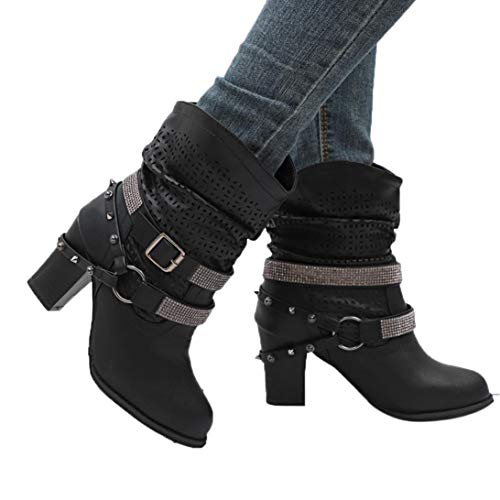 Hemlock Women High Heels Boots Plus Snow Calf Boots Wedge Heel Ankle Shoes Height Increase Slip On Heightened Booties (8, Black)