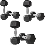 ManiBoom Mancuernas Hexagonales PROFESIONALES Ergonómicas y ANTIDESLIZANTES de Caucho con Barra de Cromo - Pesas y Mancuernas Varios kilos - Set Ejercicio (2x10 kg +2x12,5kg +2x15kg)