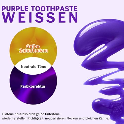 Lila Zahnpasta für Zahnaufhellung, 30ML Lila Zahnpasta für Strahlend Weiße Zähne Farbkorrektor, Tiefenreinigung, Zahnfleckenentfernung, Whitening, Zahnaufhellung