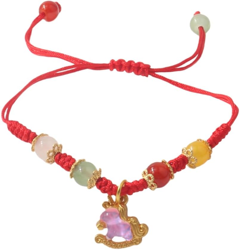 Pingyongchang Zodiac Horse Woven Beads String Bracelet for Women Men Adjustable Enamel Horse Charm Bangle Bracelet Chinese Animal Lucky Feng Shui New Year Jewelry Gifts