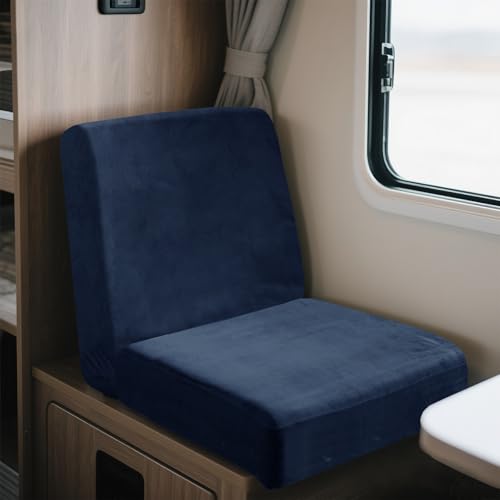 UNBBRRL Elasticizzati Copridivano Camper Velluto, Copri Dinette Camper Set (2pcs), RV Panca/auto/caravan/cuscino Divano Copertura Con 4 Cinghie (blu,Piazza-M)