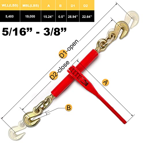 Aymmic 5/16"-3/8" Ratchet Load Binder And 5/16" G70 Transport Chain Kit,Chain Binder With 5,400Lbs Working Load Limit,Tow Chain With Grappling Hook,Tie Down Heavy Loads To A Truck Or Flatbed Trailer #TOP4