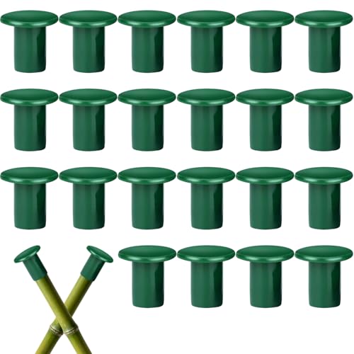 24 Pack Green PVC Garden Cane Topper Protectors for Bamboo Sticks and Plant Supports Safe Cover for Gardening and Outdoor Use