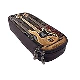 ULKMFFCF Federmäppchen für Gitarre, Bass, Musikinstrumente, bedruckt, PU-Leder, Studenten, Schreibwaren, Federmäppchen mit Reißverschluss, für Schule, Büro, Reisen und Make-up, Schwarz ,