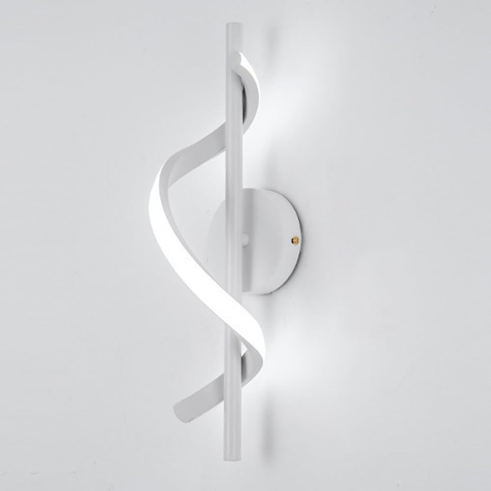 SXWNBIFH Spiral Linear Wall Lamp 3000K LED Indoor Wall Light, 12W Warm White Bedside Night Light, Curved Metal Sconce for Bedroom Living Room Hallway, Decorative Background Wall Fixture(White)