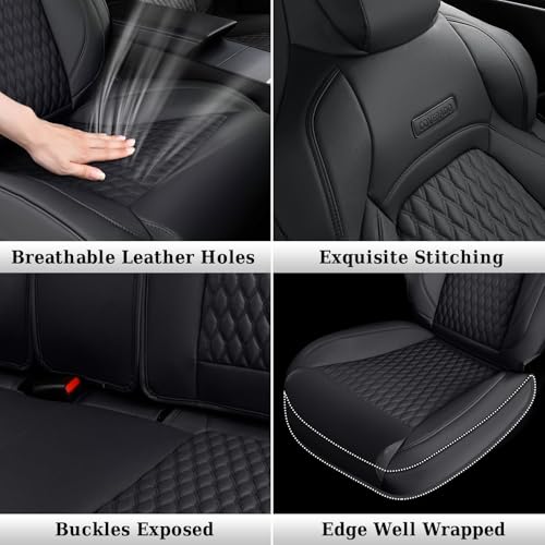 Coverado Car Seat Covers for Tesla Model 3, Full Set 5 Seater, Leatherette Car Seat Covers Front Seats and Back Custom for Tesla Model 3 2024-2025 New Black by Coverado - Image 5