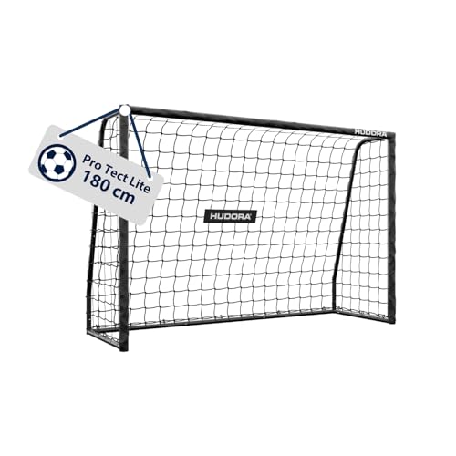 HUDORA Portería de fútbol Pro Tect 180 Lite – portería de fútbol con Bastidor Acolchado para Exteriores – Montaje rápido con Sistema Clic – Estructura de Acero Resistente para niños y jóvenes – Negro
