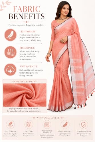 Image of HAIDER ALI AND SONS Grey Cotton Linen Saree for Women | Soft Linen Slub Blend Saree with Running Blouse Piece | Lightweight Handloom Style Saree | Office, Casual, Party & Festival Wear